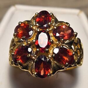 Red and gold flower vintage sterling silver ring sz 6.5